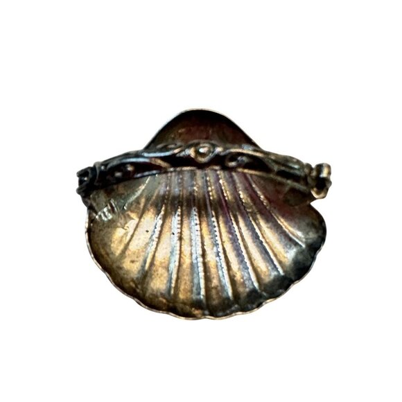 Vintage Silver Shell Vinaigrette Patch Box Ornate Etched Handle Perfume Case - Picture 2 of 12